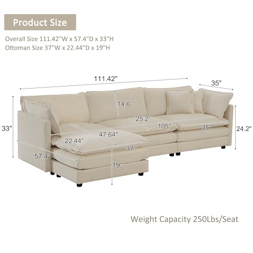 111.4" Modern L-Shaped Modular Sofa Set