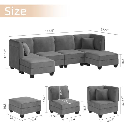 Vongrasig 6-Piece Modular Velvet Sectional Sofa