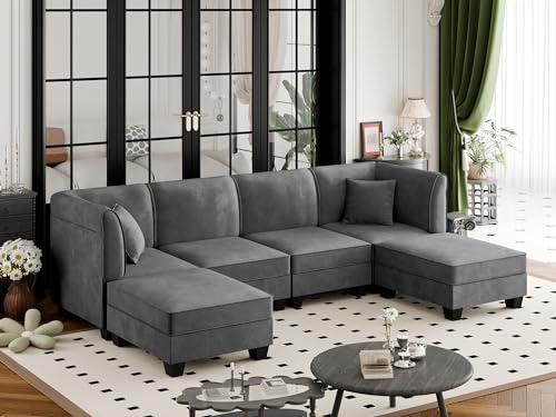 Vongrasig 6-Piece Modular Velvet Sectional Sofa