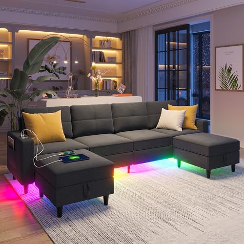 LED Modular Sectional Sofa with Storage Ottomans