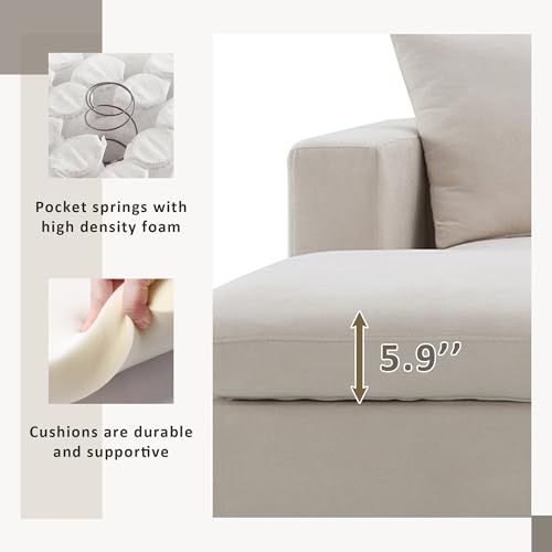 Beige L-Shaped Sectional Sofa with Reversible Ottoman