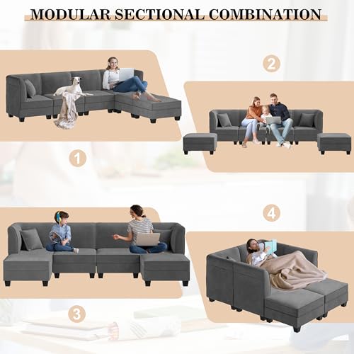 Vongrasig 6-Piece Modular Velvet Sectional Sofa