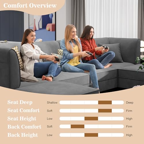 Vongrasig 6-Piece Modular Velvet Sectional Sofa
