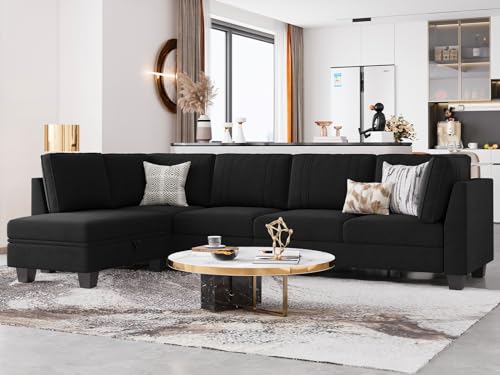 Belffin Black Reversible Velvet L-Shaped Sofa Set