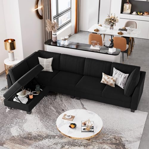 Belffin Black Reversible Velvet L-Shaped Sofa Set