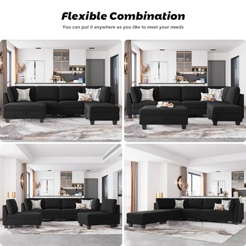 Belffin Black Reversible Velvet L-Shaped Sofa Set