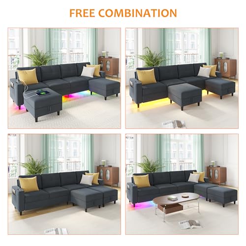 LED Modular Sectional Sofa with Storage Ottomans