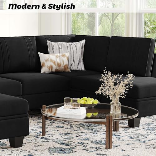 Belffin Black Reversible Velvet L-Shaped Sofa Set