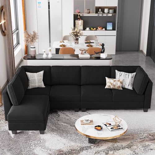 Belffin Black Reversible Velvet L-Shaped Sofa Set