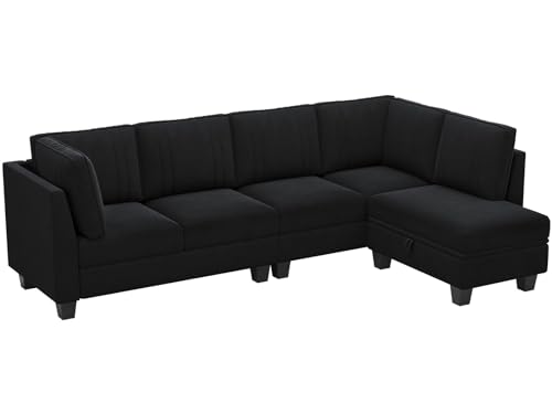 Belffin Black Reversible Velvet L-Shaped Sofa Set
