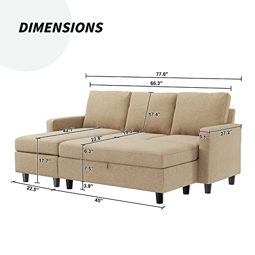 Beige L-Shaped Sectional Sofa with Storage Ottoman
