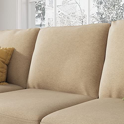 Beige L-Shaped Sectional Sofa with Storage Ottoman