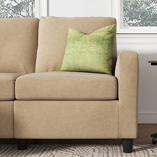 Beige L-Shaped Sectional Sofa with Storage Ottoman