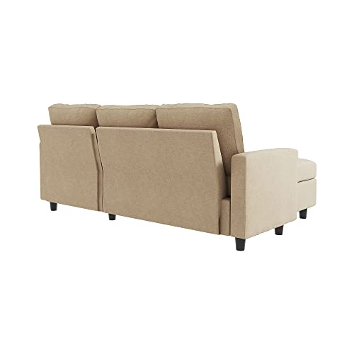 Beige L-Shaped Sectional Sofa with Storage Ottoman