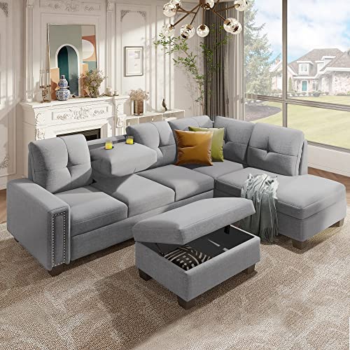 Light Gray Reversible Chaise Sectional Sofa Set