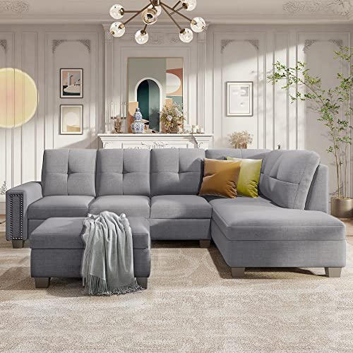 Light Gray Reversible Chaise Sectional Sofa Set
