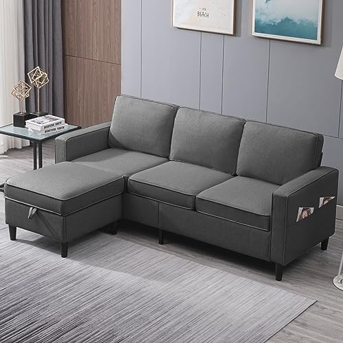 78" PUREMIND Linen Sectional Sofa: Reversible Storage Ottoman