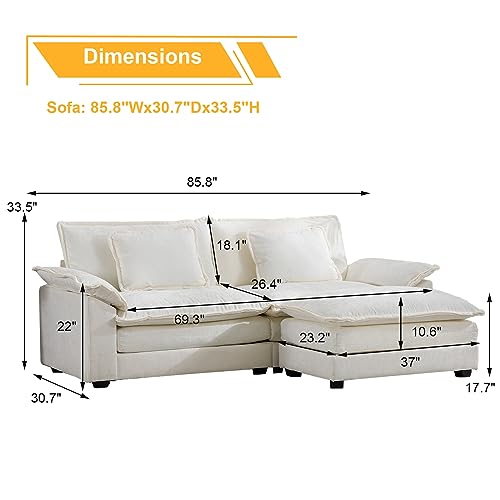 85.8" Modern White Sectional Sofa with Chaise