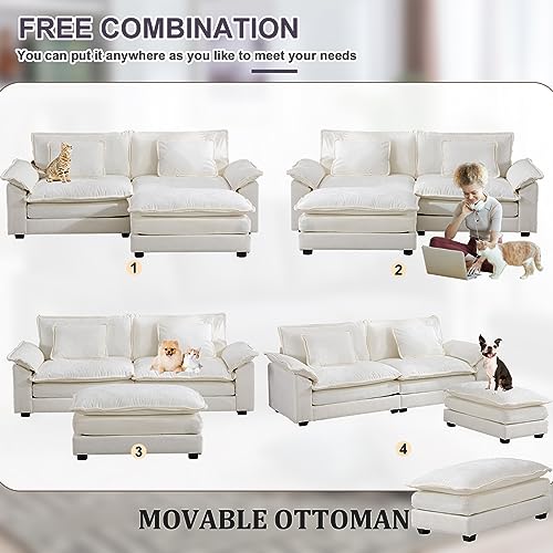 85.8" Modern White Sectional Sofa with Chaise