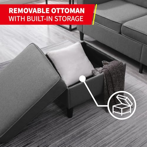 78" PUREMIND Linen Sectional Sofa: Reversible Storage Ottoman