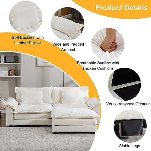 85.8" Modern White Sectional Sofa with Chaise