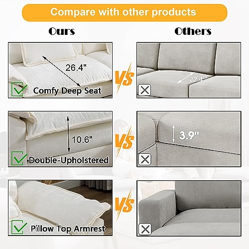 85.8" Modern White Sectional Sofa with Chaise