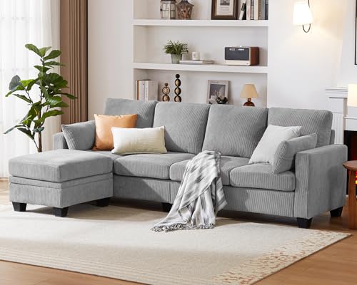 Corduroy Reversible L-Shaped Sectional Sofa with Ottoman