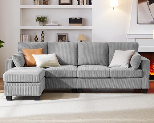 Corduroy Reversible L-Shaped Sectional Sofa with Ottoman