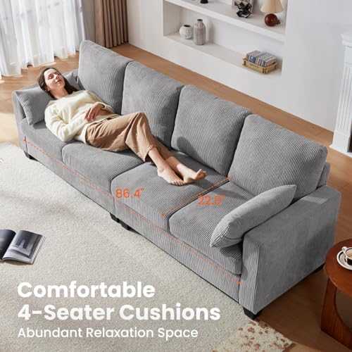 Corduroy Reversible L-Shaped Sectional Sofa with Ottoman