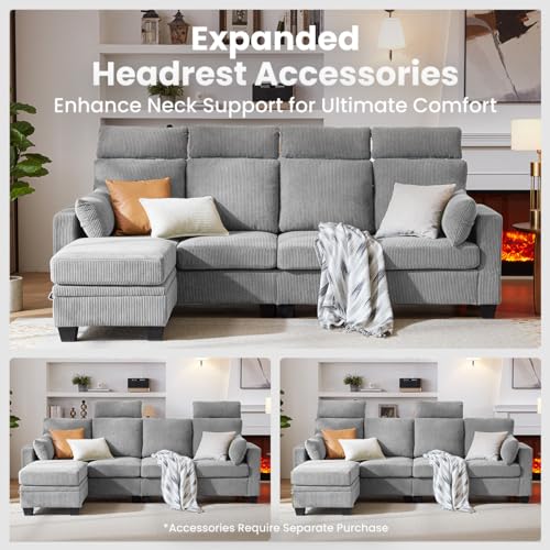 Corduroy Reversible L-Shaped Sectional Sofa with Ottoman