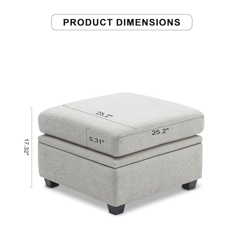 Weture Light Gray Modular Square Ottoman with Storage