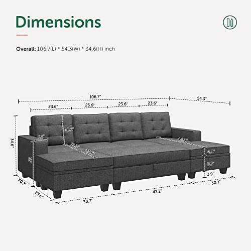 HONBAY U-Shaped Sleeper Sofa with Storage Ottomans