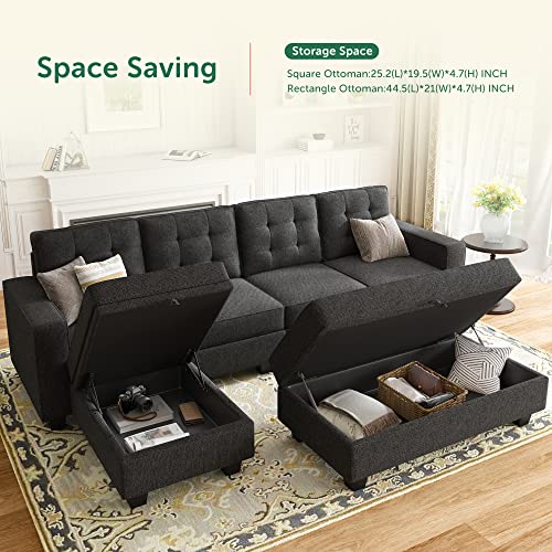 HONBAY U-Shaped Sleeper Sofa with Storage Ottomans