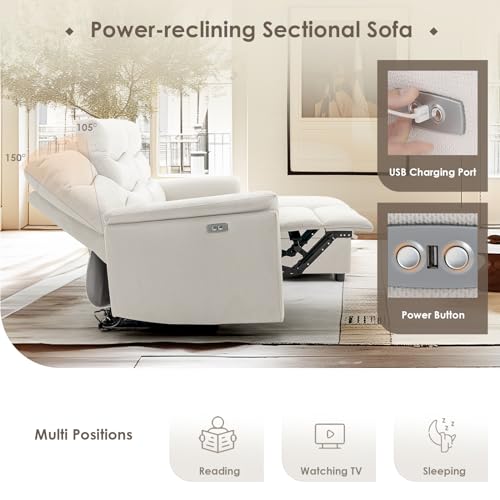 Beige Power Reclining Sectional Sofa with Storage