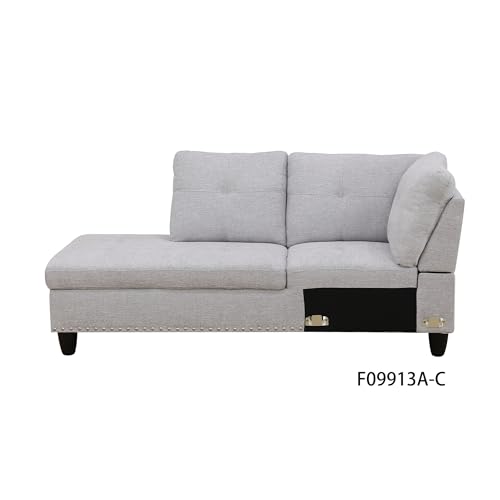 3-Piece Grey Sectional Sofa with Cup Holders