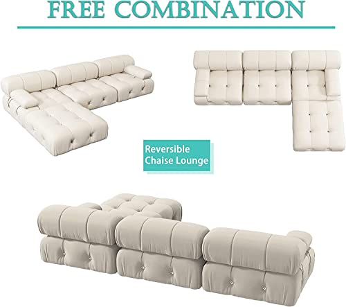 Beige L-Shaped Velvet Sectional Sofa with Ottoman