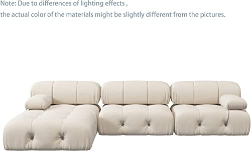 Beige L-Shaped Velvet Sectional Sofa with Ottoman