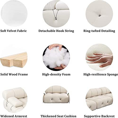 Beige L-Shaped Velvet Sectional Sofa with Ottoman
