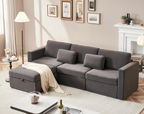 Velvet Modular Sectional Sofa Set with Ottoman