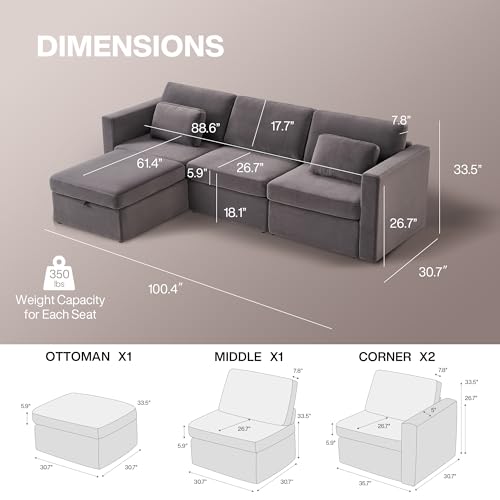 Velvet Modular Sectional Sofa Set with Ottoman