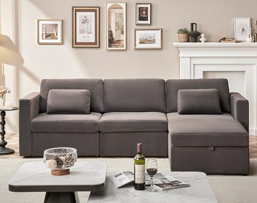 Velvet Modular Sectional Sofa Set with Ottoman