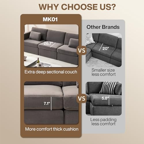 Velvet Modular Sectional Sofa Set with Ottoman