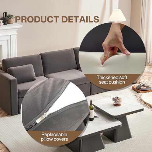 Velvet Modular Sectional Sofa Set with Ottoman