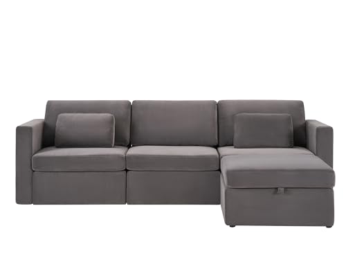 Velvet Modular Sectional Sofa Set with Ottoman