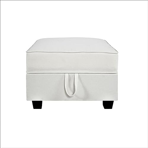 White Linen Square Ottoman Module for Sectional Sofa