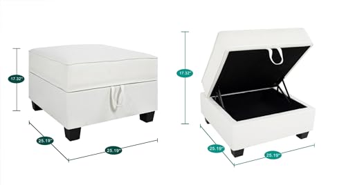 White Linen Square Ottoman Module for Sectional Sofa