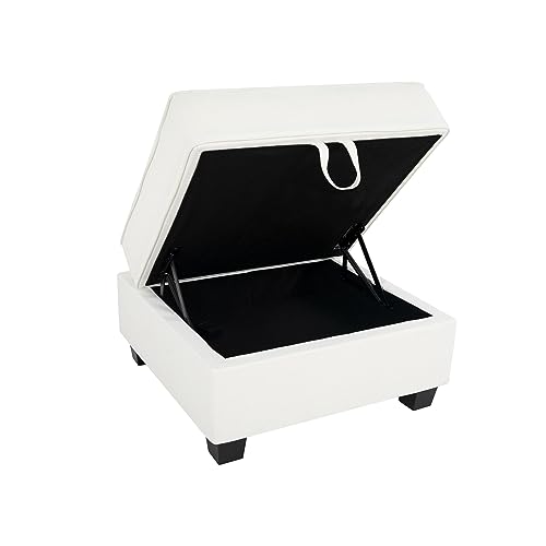 White Linen Square Ottoman Module for Sectional Sofa