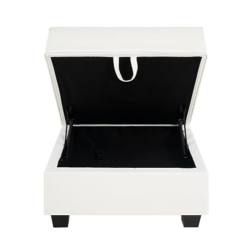 White Linen Square Ottoman Module for Sectional Sofa