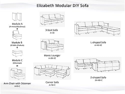 White Linen Square Ottoman Module for Sectional Sofa