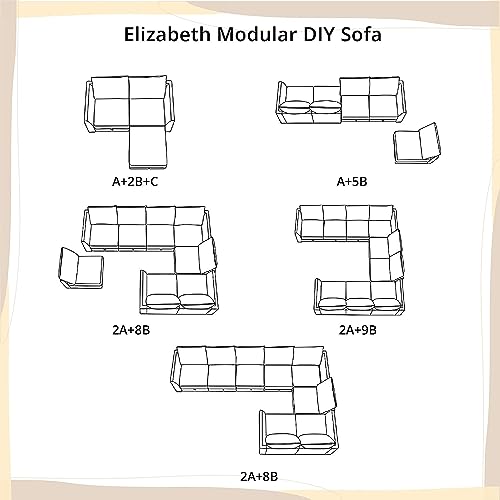 White Linen Square Ottoman Module for Sectional Sofa